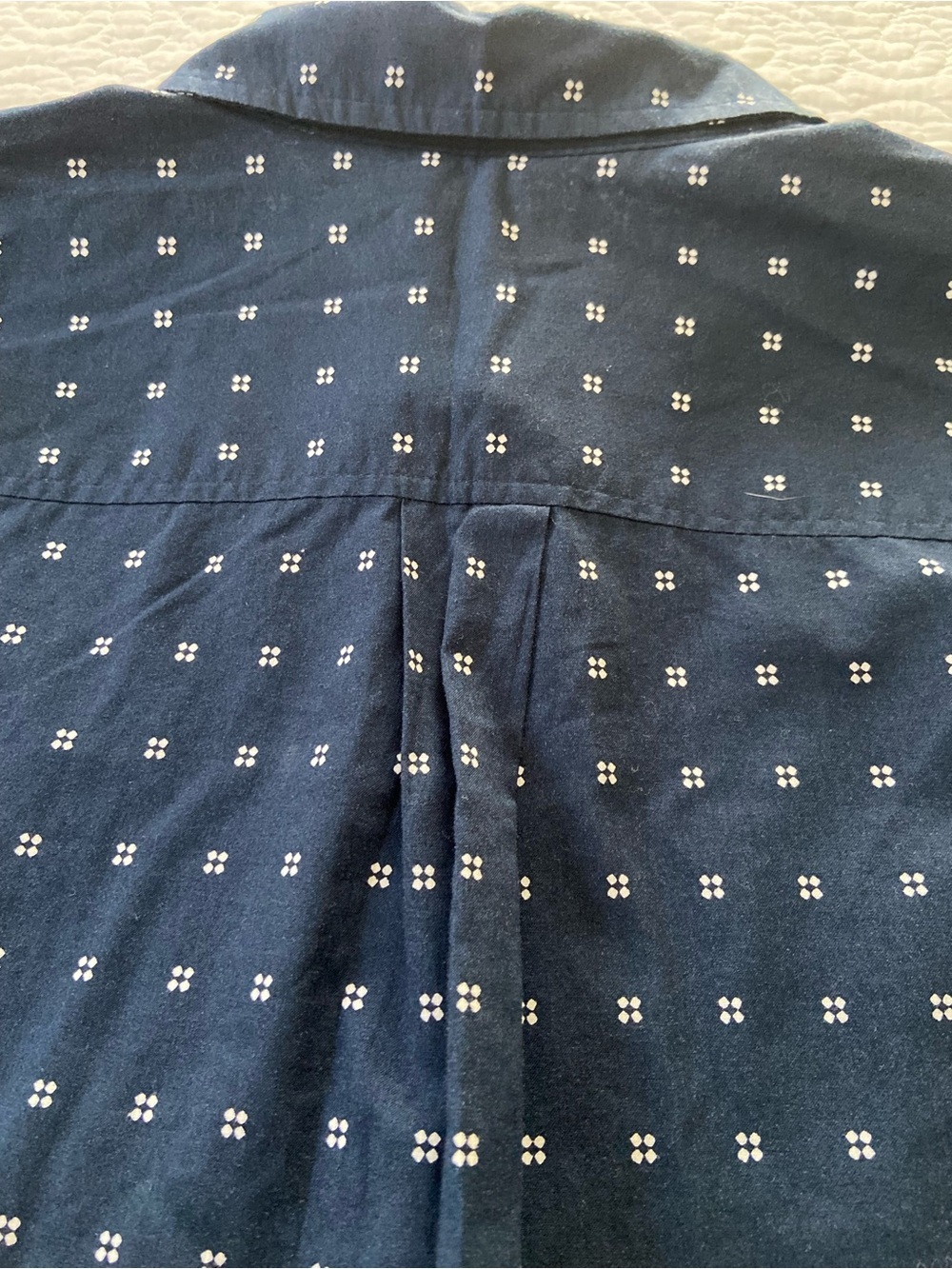 Croft & Barrow Navy 3/4 Sleeve Button-Down Shirt with White Dot Grid Size PL - Picture 11 of 13